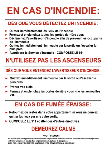 In Case of Fire, French text