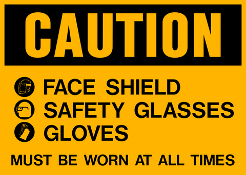 Caution - Face, Eye and Hand Protection