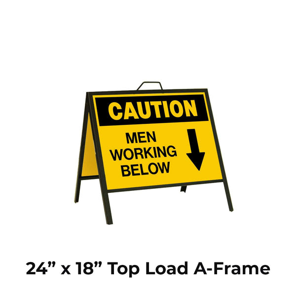 Caution Men Working Below with Down Arrow A-Frame Sign Stand | Western ...