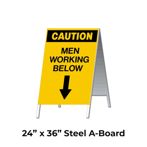 Caution Men Working Below with Down Arrow A-Frame Sign Stand | Western ...