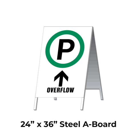 Parking Overflow Ahead with Arrow A-Frame Sign Stand – Western Safety Sign