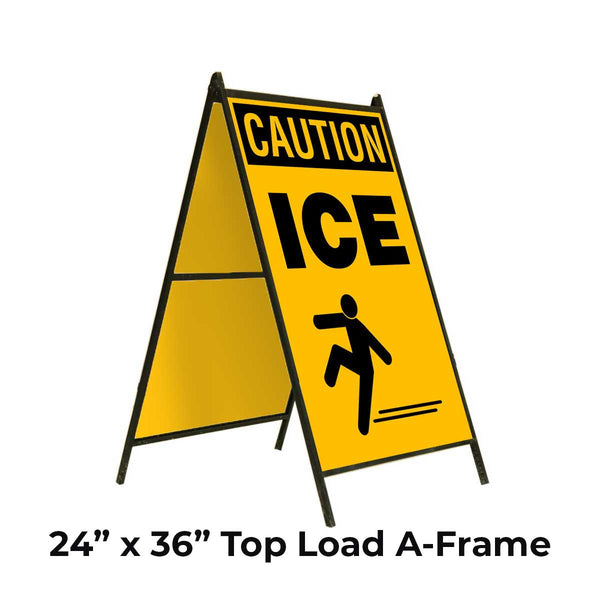 Caution Ice with a graphic of a Person Sliding A-Frame Sign Stand ...