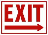 Exit Sign with right arrow. Red text on a white background