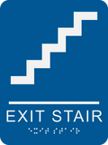 Rectangle Shape Exit Stair Braille Sign. Blue background with white  stair graphic, text and braille. With adhesive back for easy install.