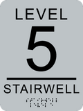 Rectangle Shape Stairwell Level Number Braille Sign. Silver background with black number, text and braille. With adhesive back for easy install.