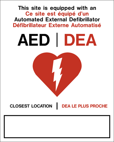 Nearest Aed Sign AED Equipped Site Sign with French Text | Western Safety Sign