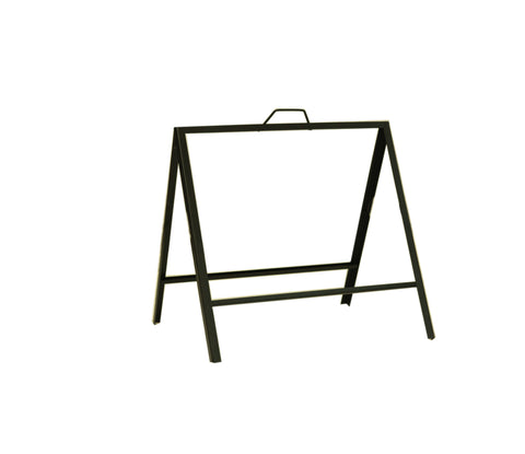 The Top-Loading A-Frame 24x18 Sign Stand is a 24" x 18" black top-loading A-frame sign stand made of steel, designed to hold plastic or aluminum sign inserts for single-sided or double-sided messaging.