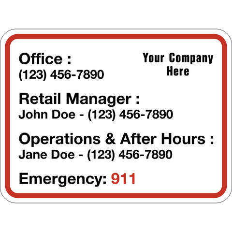 Entry Contact Sign Emergency Contact Signs | Western Safety Sign