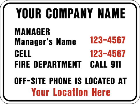 Contact Info Sign Example Emergency Contact Information | Western Safety Sign