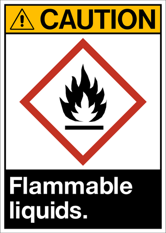 ANSI compliant flammable liquids safety sign with a red and white color scheme and a pictogram of a flame.