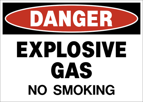 Explosive gas no smoking danger sign with bold text warning and no smoking message