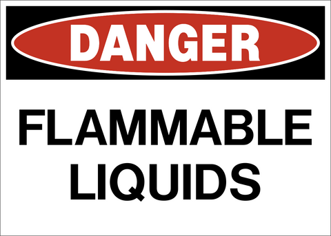 Flammable liquids danger sign with bold text and red danger header