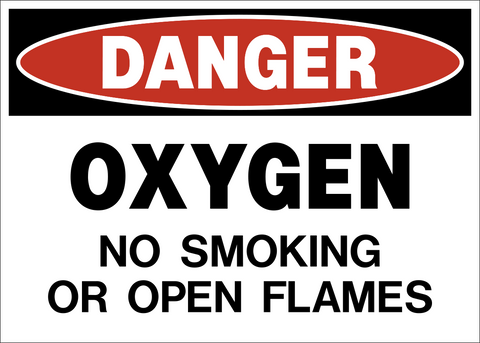 Oxygen No Smoking or Open Flames Danger Sign with no smoking and no open flame symbols