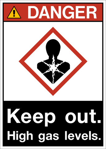 ANSI Keep Out High Gas Levels Danger Sign with safety alert symbol and health hazard icon