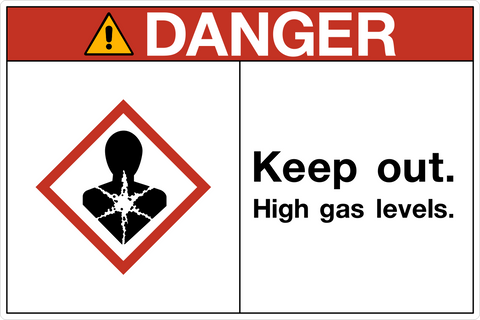 OSHA Keep Out High Gas Levels Danger Sign with red header and health hazard symbol