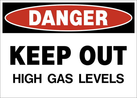 Keep Out High Gas Levels Danger Sign with red DANGER header and bold black text