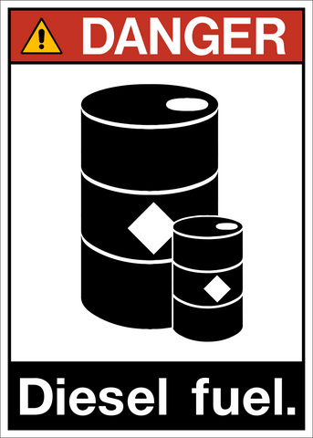 ANSI diesel fuel safety sign with barrel symbol and danger header