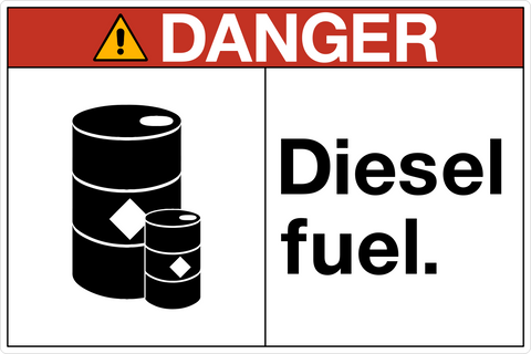 OSHA diesel fuel warning sign with text and fuel drum pictogram