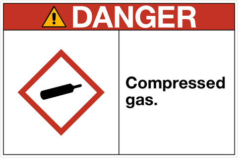 OSHA compress gas danger sign with gas cylinder symbol and structured layout