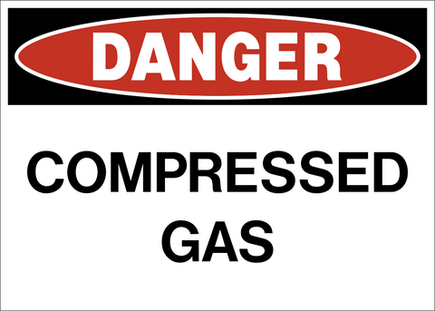 A warning sign with a red border and white background, featuring the text 'DANGER COMPRESSED GASES' in bold capital letters.