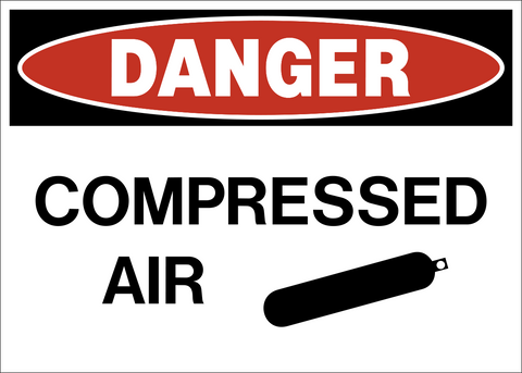 Compressed Air Danger Sign with red DANGER header and compressed gas cylinder symbol