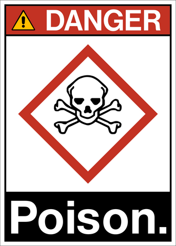 A warning sign with a red and white color scheme, featuring a skull and crossbones symbol and the word 'POISON' below it.
