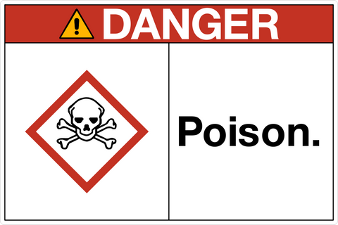 OSHA Poison Danger Sign with GHS skull and crossbones pictogram and poison warning text.