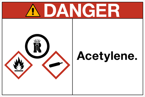 OSHA Acetylene Danger Sign with red header and acetylene hazard identification