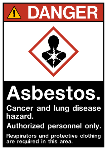 ANSI Asbestos Cancer And Lung Disease Hazard Authorized Personnel Only Danger Sign with health hazard symbol