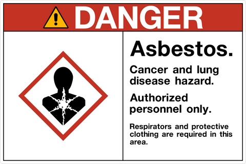 OSHA Asbestos Cancer And Lung Disease Hazard Authorized Personnel Only Danger Sign with red header and health hazard icon