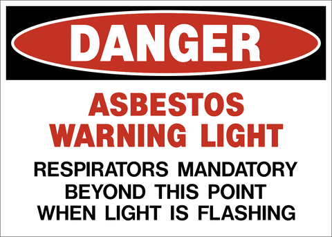 Asbestos Warning Light Respirators Mandatory Danger Sign with red header and bold warning text