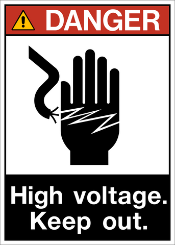 ANSI High Voltage Keep Out Danger Sign with electrical hazard pictogram and safety alert symbol.