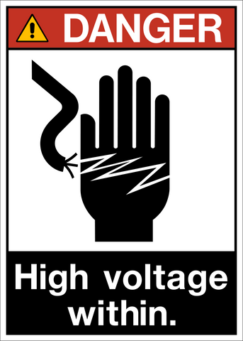 ANSI High Voltage Within Danger Sign featuring electrical shock hazard graphic and safety alert symbol.