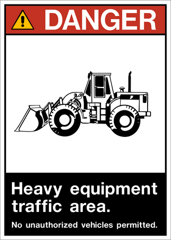 ANSI Heavy Equipment Danger Sign with loader equipment symbol and warning text