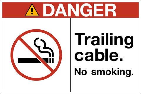 OSHA Trailing Cable No Smoking Danger Sign with red header and no smoking symbol