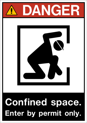 ANSI danger confined space enter by permit only sign with safety symbol