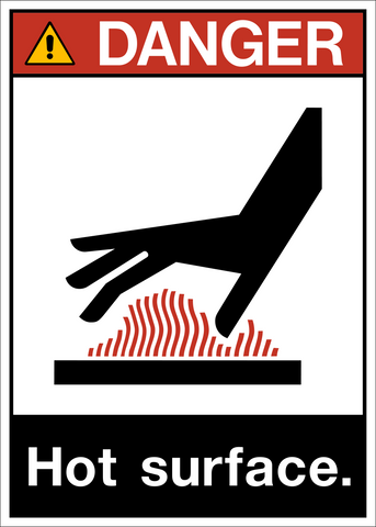 ANSI Hot Surface Danger Sign featuring hot surface pictogram and warning message.