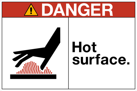 OSHA Hot Surface Danger Sign displaying hot surface symbol and burn hazard warning.