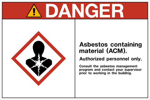 OSHA Asbestos Containing Material ACM Authorized Personnel Only Danger Sign with red header and health hazard symbol