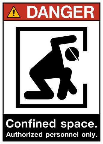 ANSI danger confined space authorized personnel only sign with safety symbol