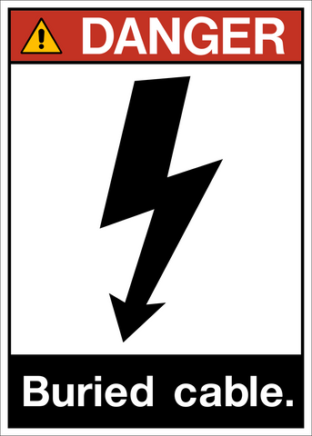 ANSI Buried Cable Danger Sign with safety alert symbol and lightning bolt icon