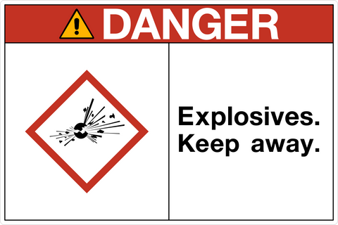 OSHA explosives keep away danger sign with explosion symbol and keep away warning text