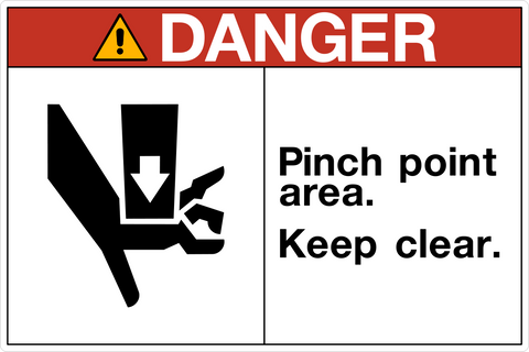 OSHA pinch point area keep clear danger sign with pinch hazard symbol and structured layout