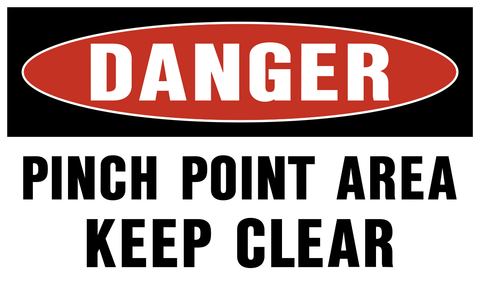 Pinch point area keep clear danger sign with bold text and warning message