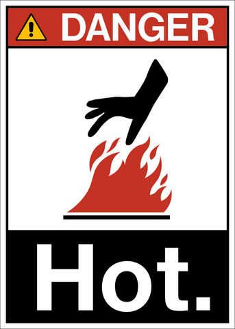 ANSI Hot Danger Sign featuring a hot surface symbol and warning message.