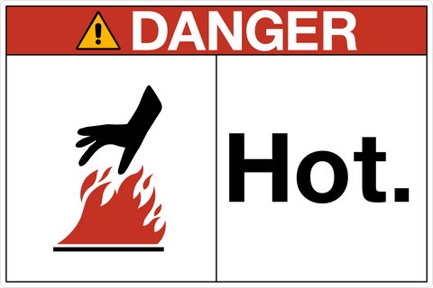OSHA Hot Danger Sign with hot surface pictogram and burn hazard warning.