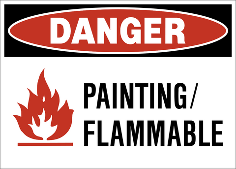 Painting flammable danger sign with flame symbol and bold warning text