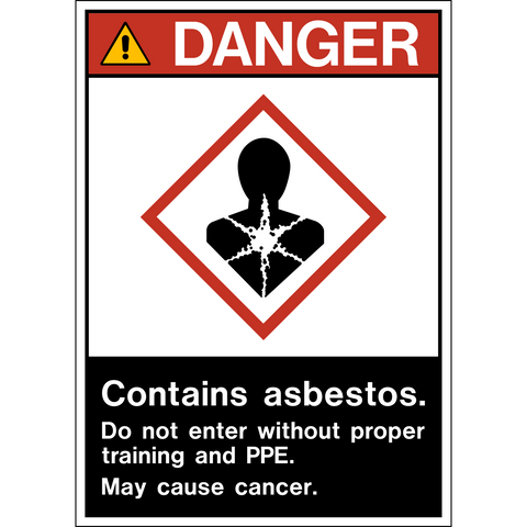 ANSI Contains Asbestos Do Not Enter Without Proper Training And PPE Danger Sign with health hazard symbol