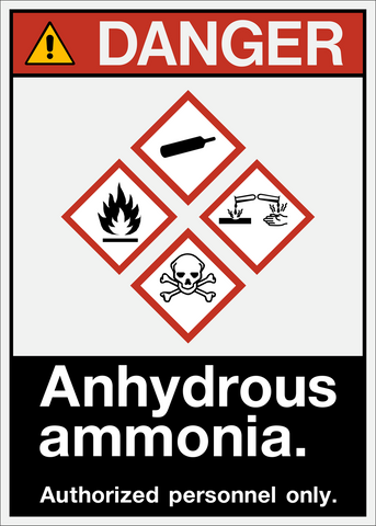 ANSI Anhydrous Ammonia Authorized Personnel Only Danger Sign with GHS hazard pictograms