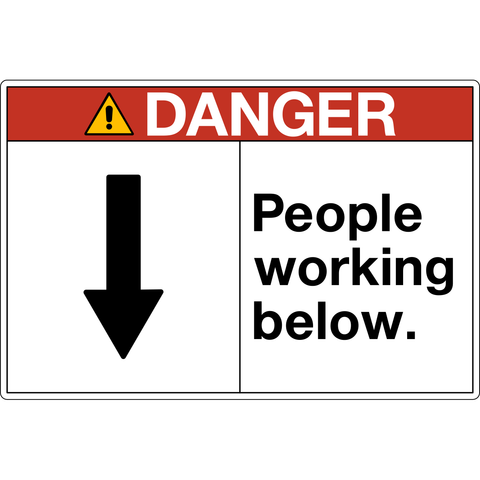 OSHA people working below danger sign with downward arrow symbol and structured layout